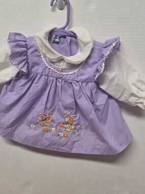 Vintage Cradle Togs Lavender Bunny Easter Dress Flawed Embroidered Pinafore
